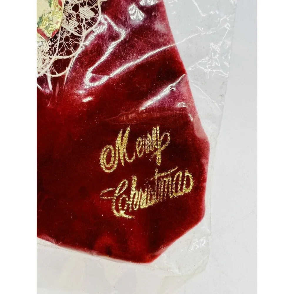 Miniature Christmas Stockings‎ Teddy Bears Red Velvet Lace SSCO Vintage Taiwan